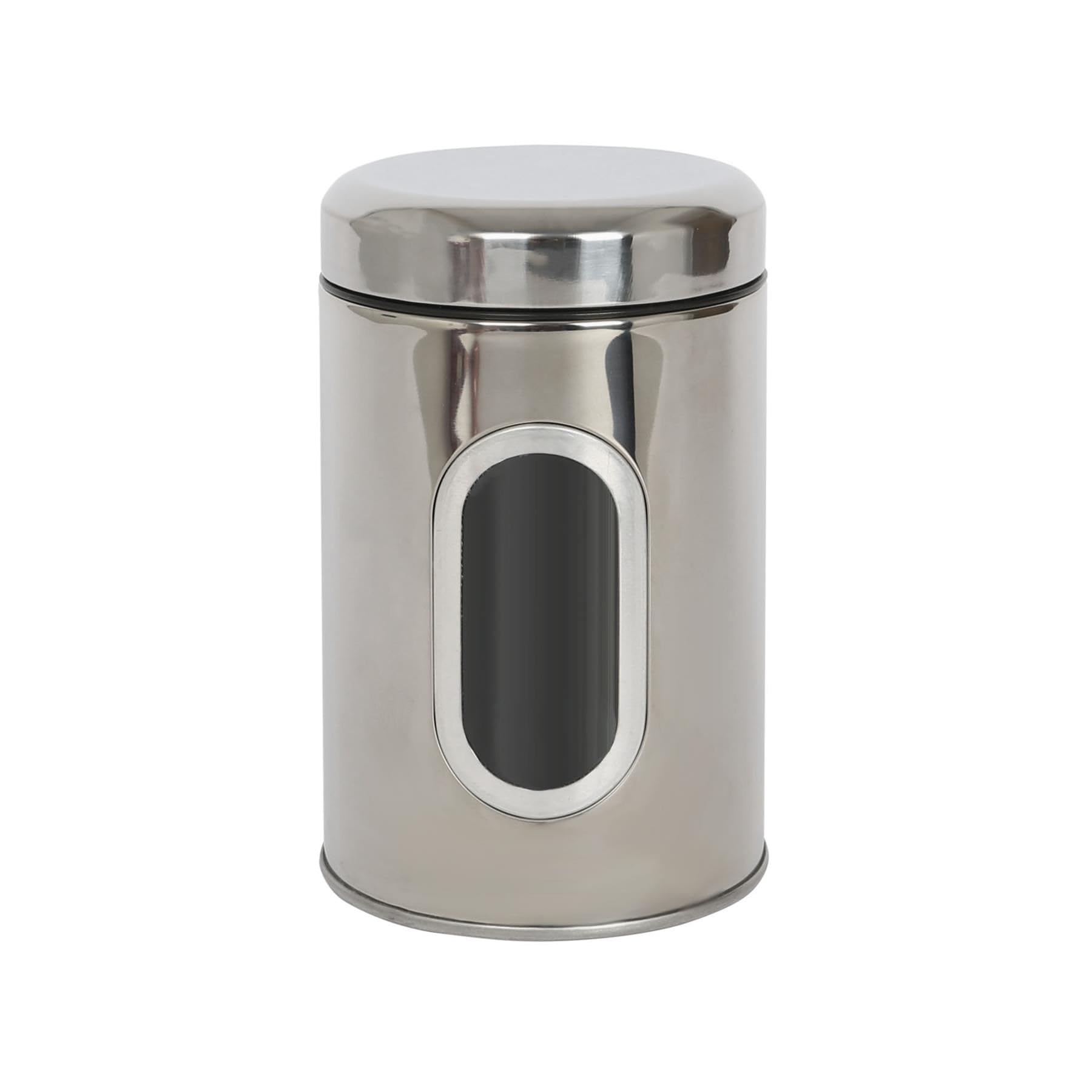 Harbour Housewares Food Storage Container - Chrome - 1x Metal Kitchen Caddy Barrel with Airtight Lid & Transparent Viewing Window Stainless Steel Storage Tins for Kitchen Bench or Pantry