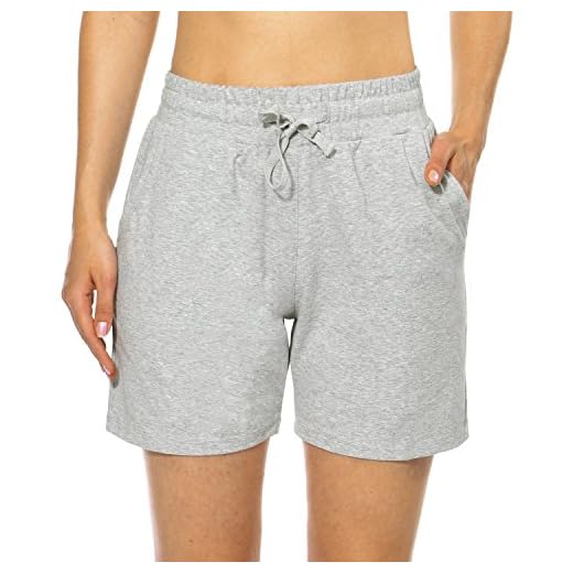 BALEAF Women's Shorts Athletic Workout Casual Cotton Lounge Walking Sweat Yoga Jersey Pull On Shorts with Pockets Light Gray Size L