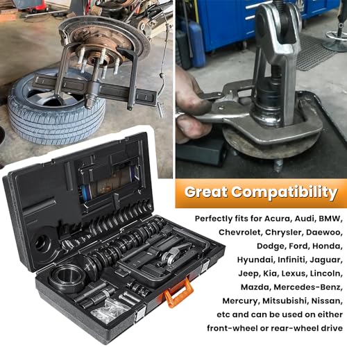 Image of 6575 Front & Rear Wheel Hub and Bearing Removal & Installation Tool Master Service Complete Kit with Puller Adapters Hardwares Carrying Case Application Guide (63 PCS)