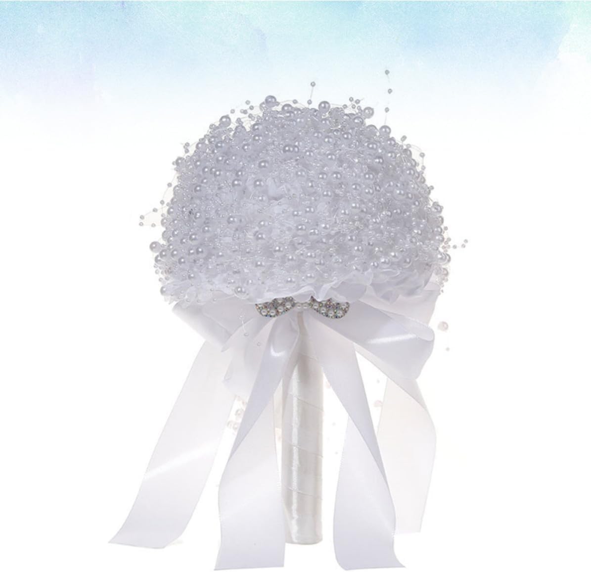 SECFOU Bridal Pearl Bouquet for Wedding Photos and Party Decorations White image 5