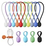 再利用可能なシリコンマグネットケーブルタイ 2サイズセット (7.5cm×4個 + 19.5cm×4個) 計8個 マルチカラー コード結束/整理/ブックマーク/冷蔵庫マグネットとして多用途