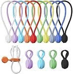 Attaches de câbles magnétiques en silicone réutilisables - 2 Tailles Combo (4pcs 2,95'' + 4pcs 7,68'') - Multi-pourboire pour le bundling de câble, l'organisation, signets & Aimants pour réfrigérateurs - Couleurs assorties, 8-Pack (8)