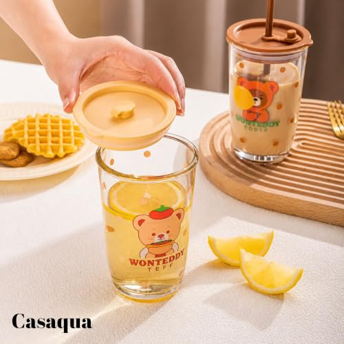 Image of Wonteddy Glass Tumbler with Lid and Straw - 400ML, Set of 1, Travel Coffee Sipper Mug Leakproof for Juice Cocktail Iced Tea Smoothie Hot Cold Drink Cup (Receiving Random Color)