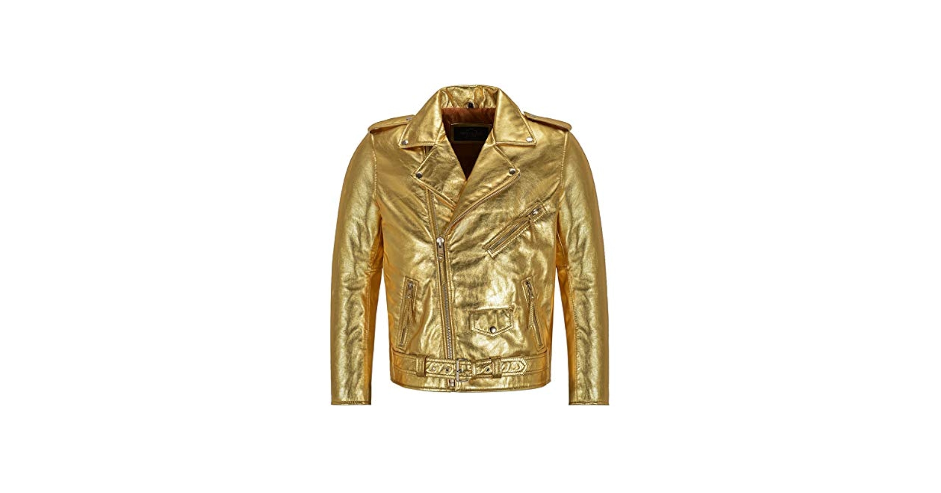 Men's Brando Slim-FIT Gold/Silver Foiled Leather Jacket