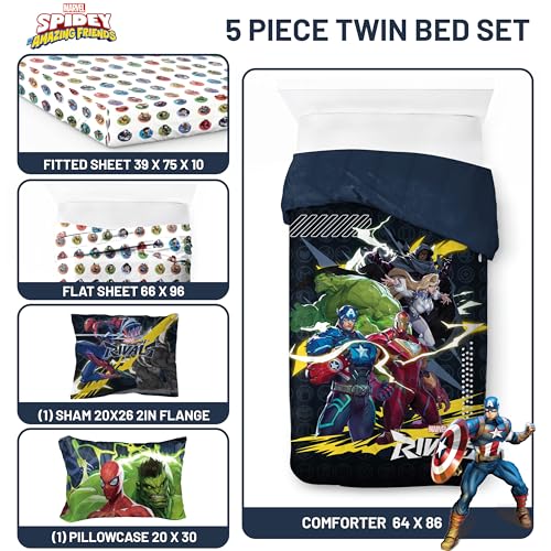 Image of Marvel Rivals Twin Comforter Set 5 Piece Superhero Bedding for Boys, Multi | Avengers, Comforter Sheets Sham Pillowcase, Official Product, Soft Microfiber, Machine Washable, Easy Care, Boys Gift