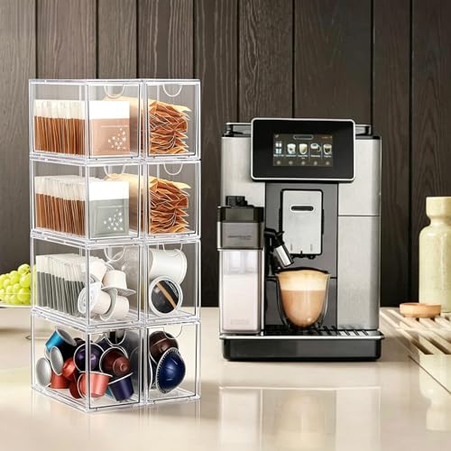 Soporte de almacenamiento de acrílico premium, contenedores apilables de cajón para café 6