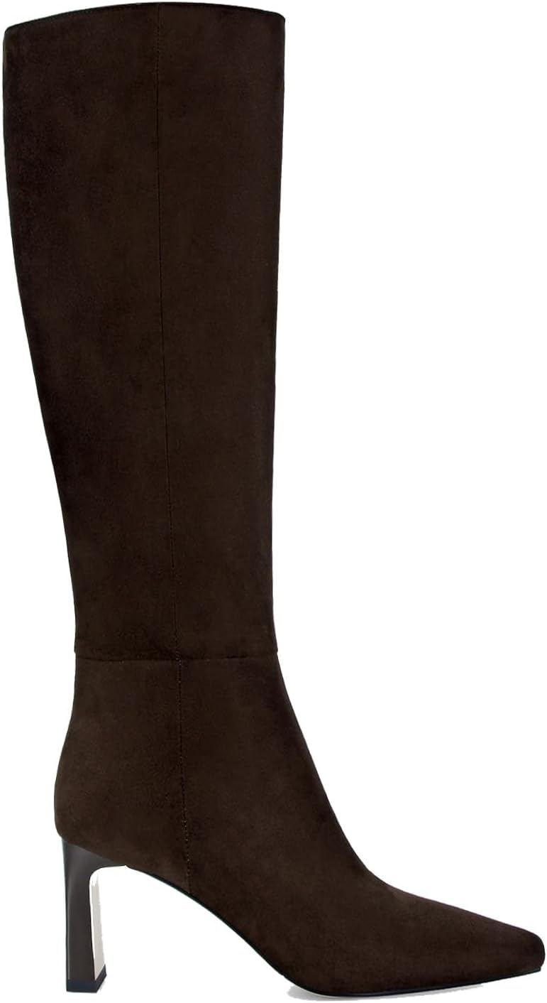 Knee High Boots for Women Square Toe Chunky Block Heeled Side Zipper Tall Boots Wide Calf Dress Long Boots - Image 4