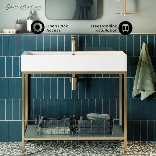 Image of Pierre 40 inch Open Shelf Gold Frame Freestanding Bathroom Vanity with Sink Top