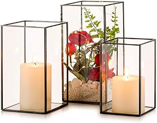 Nuptio Hurricane Glass Candle Holder: 3 Pieces Clear Candle Holders for Pillar, Black Lanterns Decorative Indoor for Mantel Christmas Table Centrepiece Living Dining Room Wedding Party Decorations