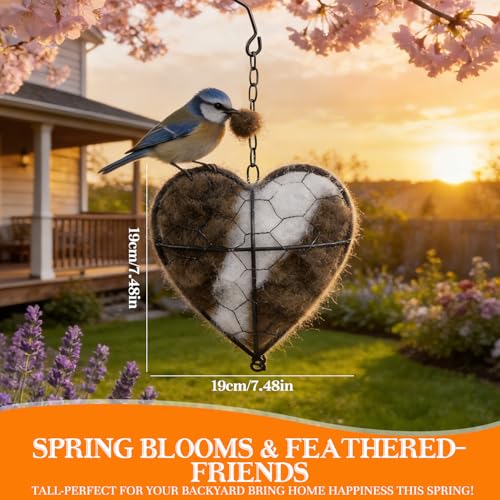 Handmade Alpaca Fiber Bird Nesting Heart–Refillable Natural Nesting Material Holder for Wild Birds,Hummingbirds&Chickadees,Winter Shelter&Garden Decoration,Spring and Summer Fowl Gifts for Bird Lovers by DreaVant - Image 2