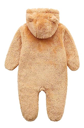 Newborn Baby Fluffy Suit Baby Plush Jumpsuit Fuzzy Onesie Infant One-Piece Kids Hooded Romper Outerwear Toddler Fall Winter Jacket Onesie 6-9 Months - Thumbnail 2