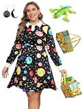 Laqeyko Women Plus Size Teacher Costume Peter Pan Collar School Costume Science Teacher Galaxy Space Planet Halloween Dress Black LA246-6-4XL