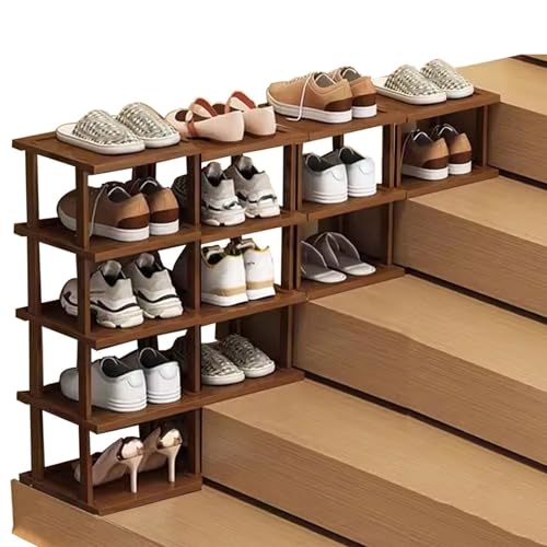 UioQrintan Zapatero Moderno de bambú con Puertas de ratán, 10 estantes, diseño Que Ahorra Espacio para Entrada, Pasillo, baño y Cocina Elegante solución de Almacenamiento de Zapatos Plegable