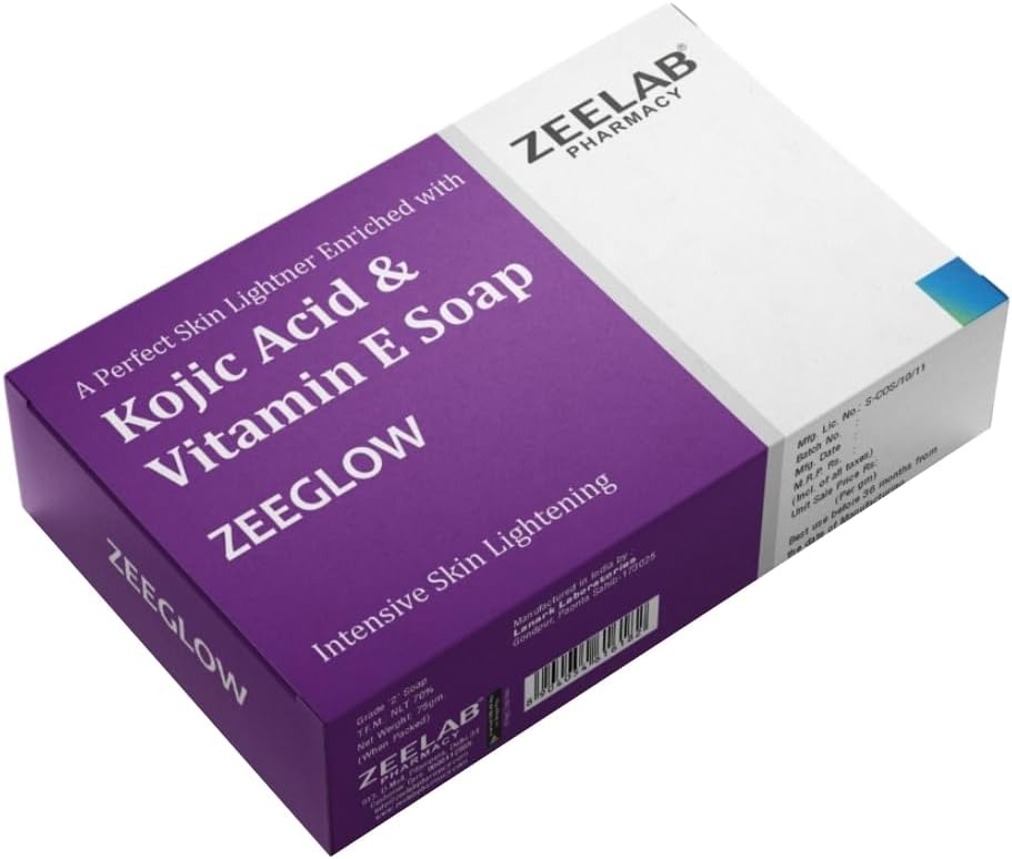 Zeeglow Kojic Acid & Vitamin E Soap โ Skin Brightening & Nourishing Formula โ Helps Reduce Dark Spots, Pigmentation & Acne Marks โ Moisturizing & Gentle Exfoliation โ 75g