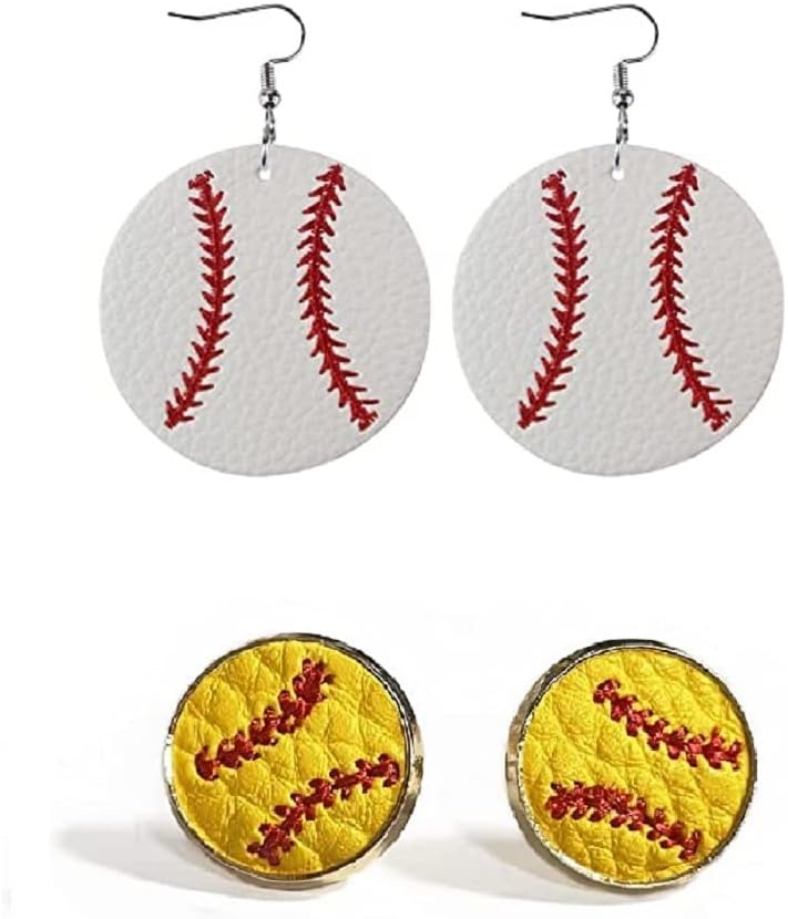 2 Pairs Sports Game Ball Football Basketball Wooden Earrings for Women Lightweight Heart Shaped Sports Rugby Baseball Volleyball Stud Earrings Sports Fans Players Jewelry