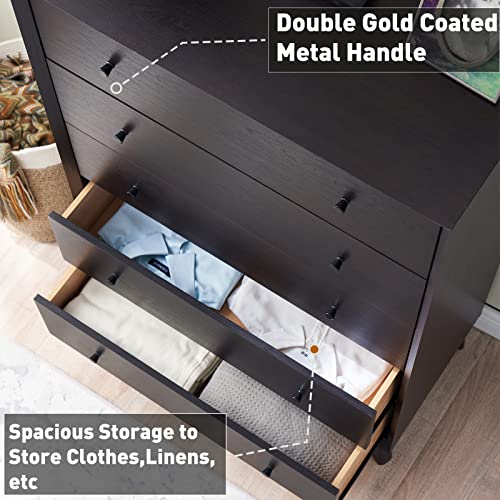 T4Tream 5 Drawer Dresser For Bedroom, Mid-Centry Modern Dresser Tall 5 Chest Of Drawers,Wood Storage Organizer Dresser,Nursery Dresser,For Living Room, Hallway, Bedroom, Kids Bedroom, Espresso #TOP3