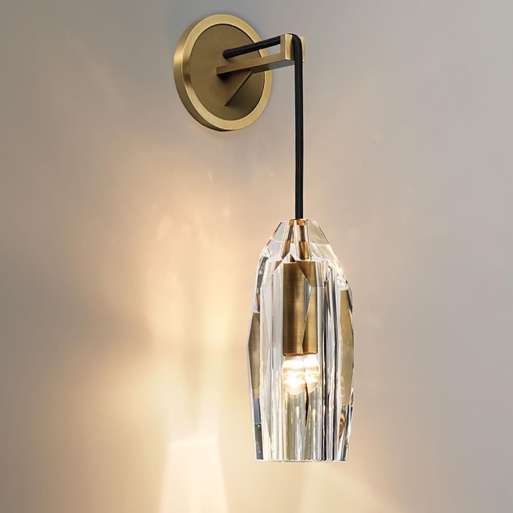 SMCCYYSD Bedroom Bedside Wall Sconces/Full Copper Post-Modern Light Luxury Lights/Simple Crystal Lamp/Hotel Creative Decoration Lighting Fixture T-155