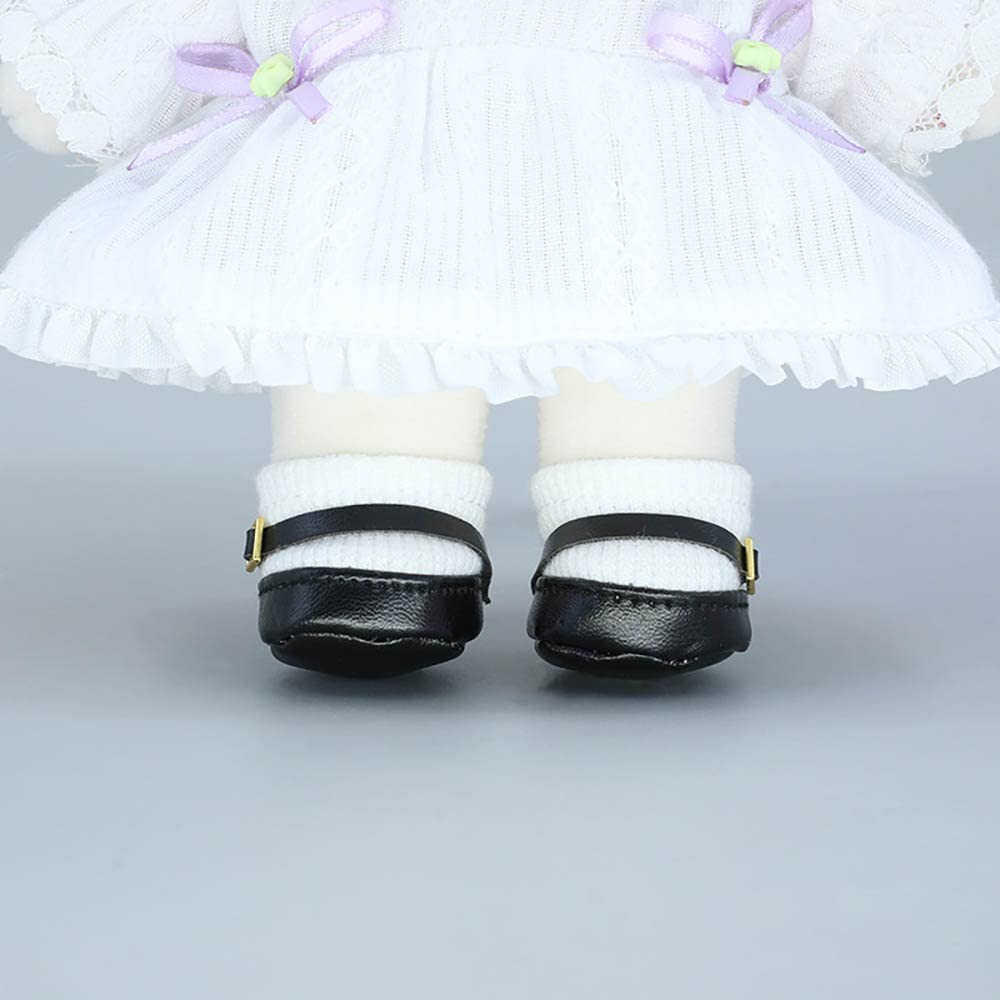 niannyyhouse 20cm Plush Doll Small Square Shoes Leather Shoes 8in Doll Accessories Dress Up (Beige+Black) - Image 3