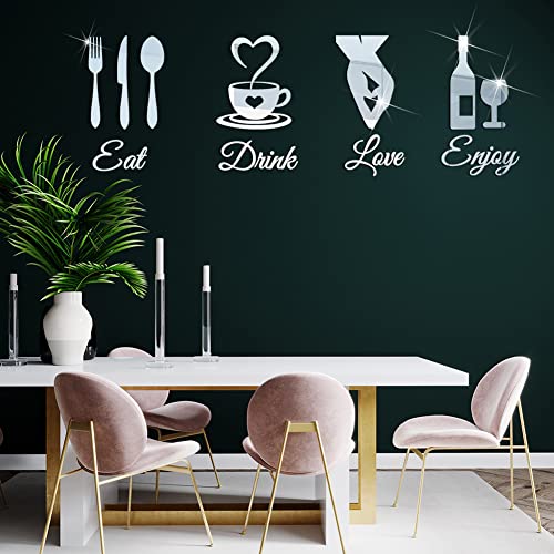 Eforcase Kitchen Logo Mirror Wall Stickers, Kitchen Wall Decal Spoon Coffee Mug 3D Acrylic Mirror Decal,Kitchen Sign Diy Mirror Decor, Removable Mural Stickers For Restaurant Living Room Cafe Bar #TOP6