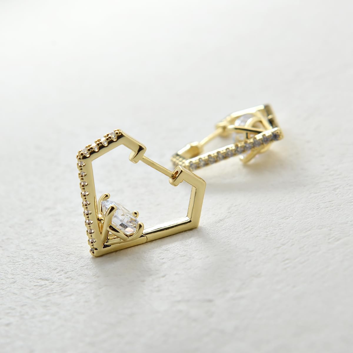 Diamond Shaped Huggie Hoop Earrings for Women Men 14K Gold Plated Cubic Zirconia Cuff Earrings Stud Jewelry Gift