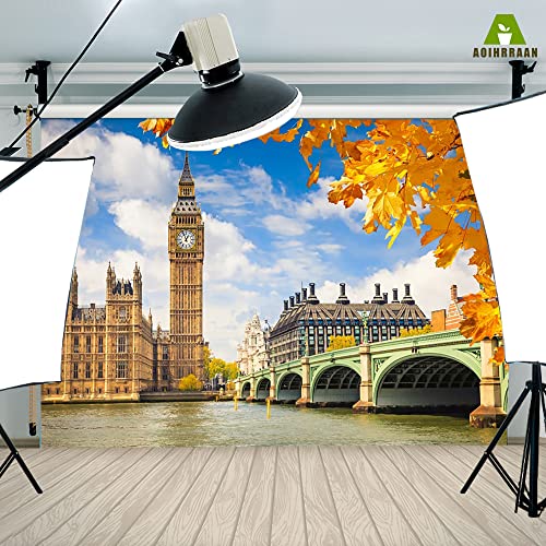 Aoihrraan 2,7x1,8m Big Ben Backdrop London Bridge Maple Leaves European Building Autumn Scenery Photography Background Outdoor Wedding Travel Shoots Children Adults Lover Portrait Photo Studio Props - Image 4