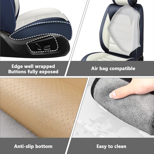 Image of Full Set Car Seat Covers for Ford F-150 F-250 F-350 XL XLT STX Lariat King Ranch Platinum Raptor Seat Covers 2007-2026, Waterproof Seat Protectors(Standard 5 Seats /Blue&White)