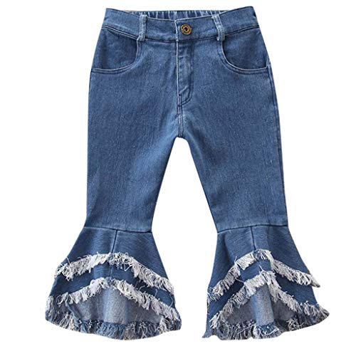 Toddler Girls Bell Bottom Jeans Cute Flare Raw Hem Denim Pants Leggings Hight Waist Stretch Thin LIM Casual Trousers