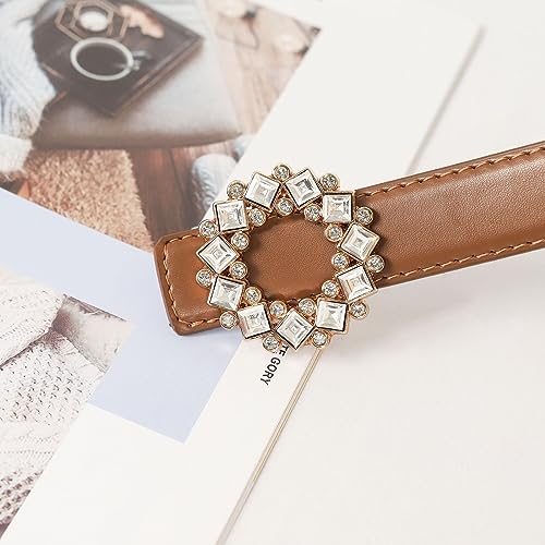 Image of Aurolran Women's Fashion Classic Metal Buckle Leather Belt with Jeans Dress