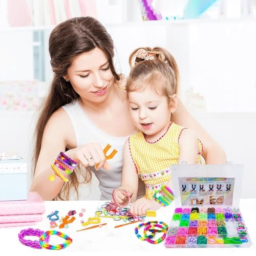 Image of DARK MAGISTER Kids Bracelet Making Kit with Colorful Beads, Rubber Bands, Charms and Tools - DIY Jewelry Craft Box for Children (Rubberband Art Kit)