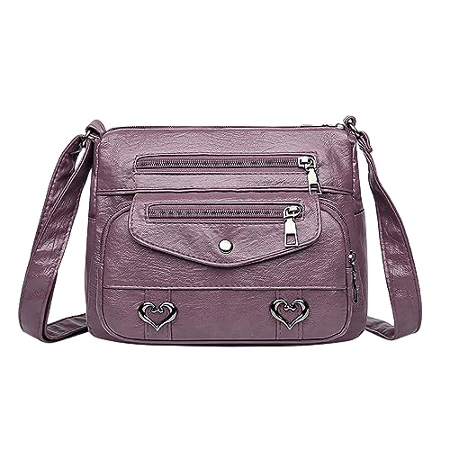 Petit sac à main en cuir PU vintage avec bandoulière amovible et poches zippées pour femme