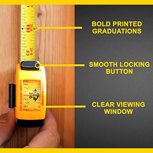 Image of Perfect Measuring Tape - Window Tape Measure - 10 ft Steel - Easy-Read Fractional Tape Measure with Feet & Inches - Great for Measuring Windows, Doors, & Cabinets - Inside & Outside Measurements