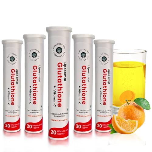Image of CUREFOREVER Glutathione Tablets for Skin Whitening - Liposomal Effervescent Tablets with Vitamin C for Clear, Glowing, Youthful Skin, Powerful Antioxidant, High Absorption, 100 Tablets