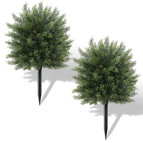 DEMIUKO 21.6" Artificial Cypress Topiary Trees, Set of 2 Faux