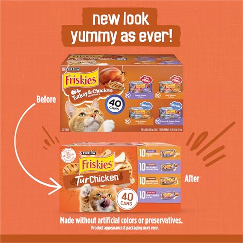 Purina Friskies Wet Cat Food Gravy Variety Pack, TurChicken Extra Gravy Chunky, Meaty Bits and Prime Filets - (Pack of 40) 5.5 oz. Cans