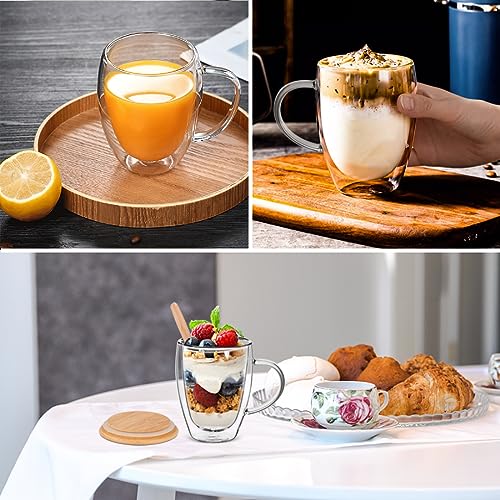4 Pack Glass Coffee Mugs with Bamboo Lid/Spoon, Double Walled Insulated Layer Coffee Cups, 12 OZ Clear Glass Mugs for Latte, Cappuccinos, Tea, Juice, Hot/Cold Drinks (350ml) by Oberhoffe - Image 8