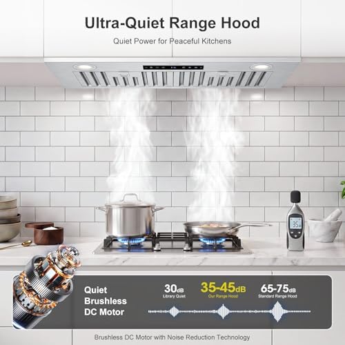 30 Inch Insert Range Hood, 1200 CFM DC Motor Kitchen Vent Hood with Gesture Sensing & Touch Control, Ducted/Ductless Convertible Built-in Range Hood, Stainless Steel - 2