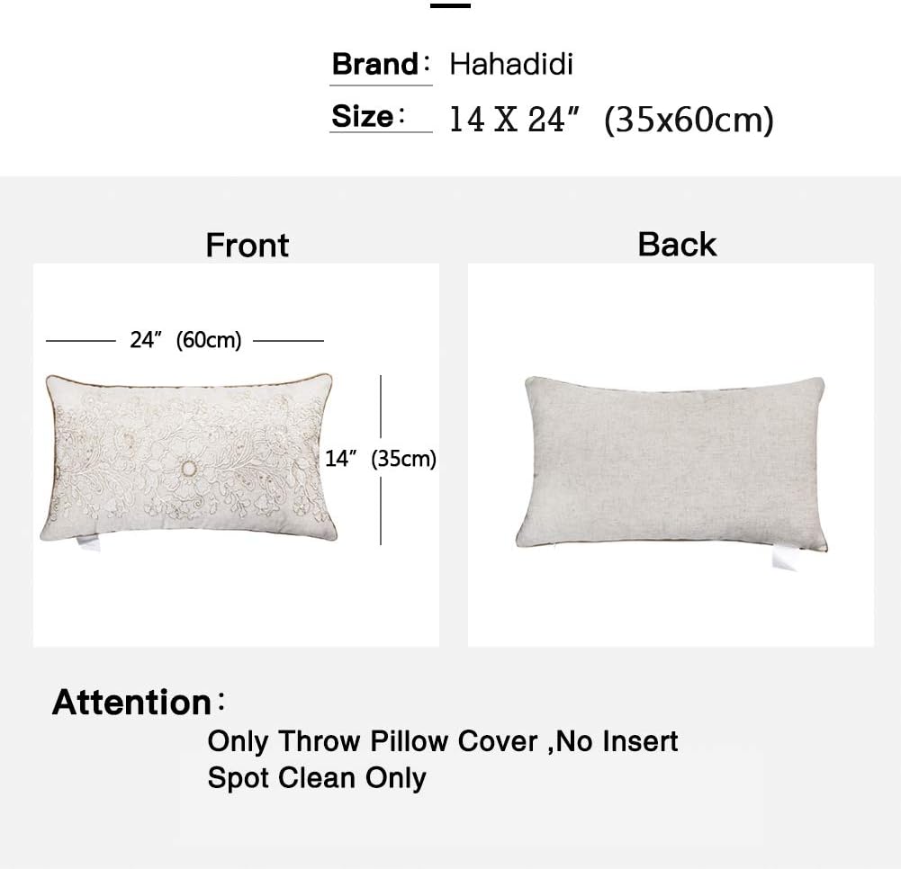 Hahadidi Throw Pillow Covers for Couch/Bed/Sofa Home Decorative Cushion Cases Flower Crewel Embroidery Pillowcases,Nature Color,14 x 24 Inch（35x60cm）