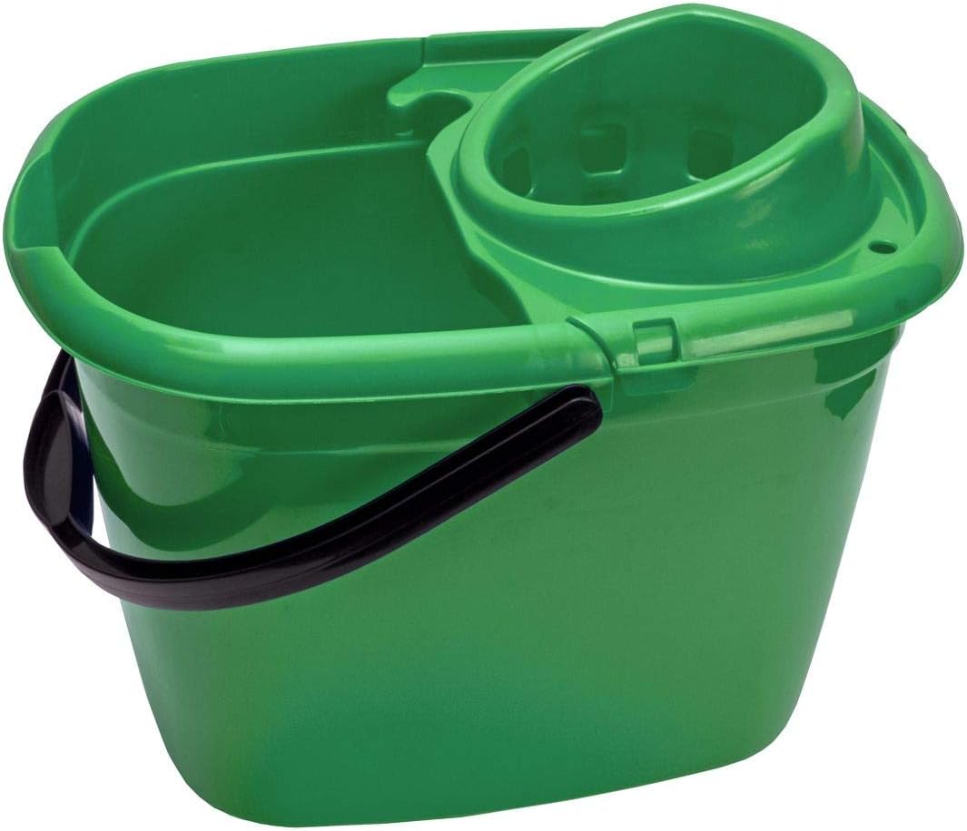 Abbey Plastic Mop Bucket with Wringer 12 Litre – Colour Coded Cleaning Floor Plastic Mop Bucket with Side Lip for Easy Pouring for General and Small Area Cleaning - Green