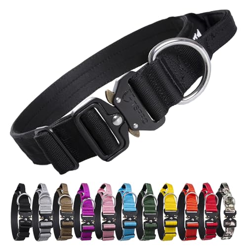 TSPRO Premium Dog Collar with Handle Thick Dog Collar Adjustable dog collar Heavy Duty Quick-Release Metal Buckle Dog Collar for Small or Medium to Extra Large dogs(L-Black)