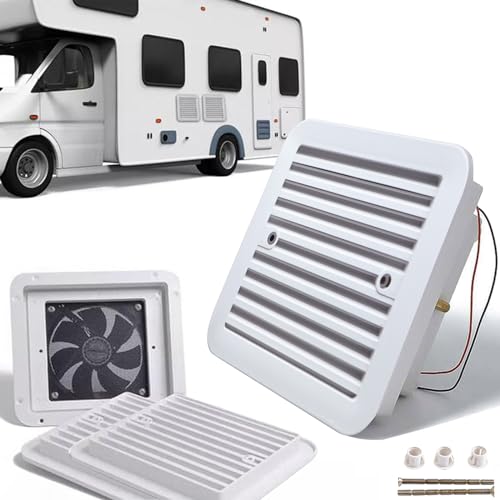 AUTOXBERT RV Exhaust Vent Fan, 2.4W 12V One-Way Silent Wind Air Ventilation Fan for Caravan, Motorhome, Camper, White