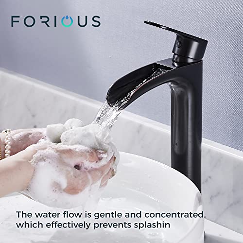 Forious Bathroom Vessel Sink Faucet Oil Rubbed Bronze, Antique Brass Bathroom Faucet Waterfall With Cupc Supply Line, Oil Rubbed Bronze Bathroom Faucet One Hole, Tall Faucet For Bathroom Sink 1 Hole #TOP3