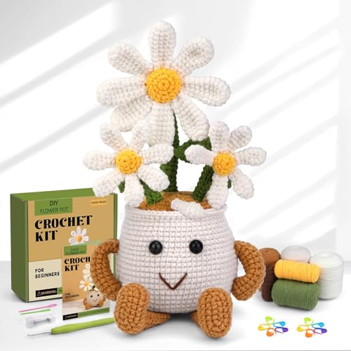 ENCHOL Crochet Kit Cute Daisy Potted Crochet Kits for Beginners Adults