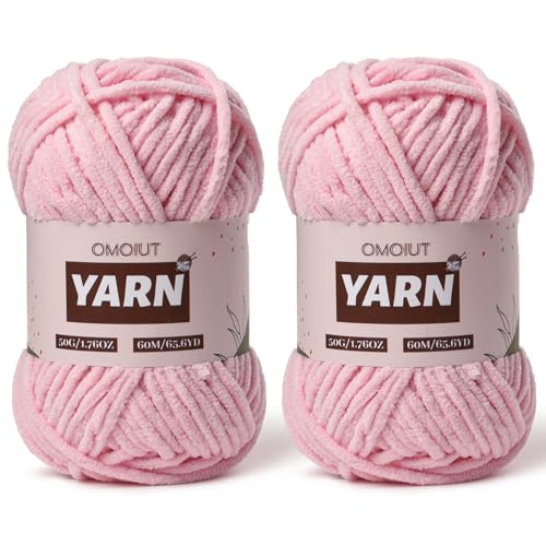 Image of 2 Packs Plush Chenille Chunky Crochet Yarn - Baby Yarn for Crocheting Soft - Velvet Yarns Knitting for Blankets Crafts - Fluffy Amigurumi Yarns 100g /131yds (2 Pink)