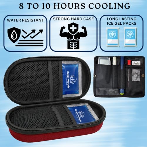 Image of Insulin Cooler Bag Pro - Hard Case Travel Case for Diabetics | 8-10 Hours Cooling | Long Lasting 2x150 ml Ice Gel Packs | Hard Case Insulin Cooler