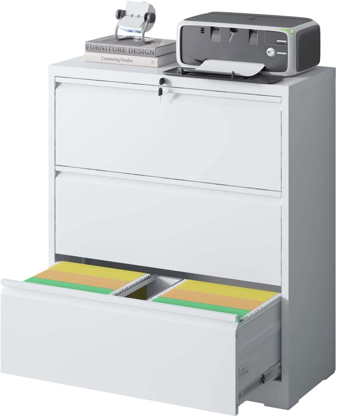 3-Drawer Lockable Metal File Cabinet White High-Security Design Home Office Sleek and Functional