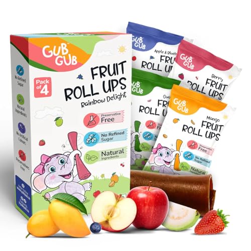 GubGub Healthy Snacks for Kids | Fruit Roll Ups | Aam Papad Fruit Snack | No Refined Sugar fruit treat snacks | Natural Toddler Food | Rainbow Delight | 4 x 15g