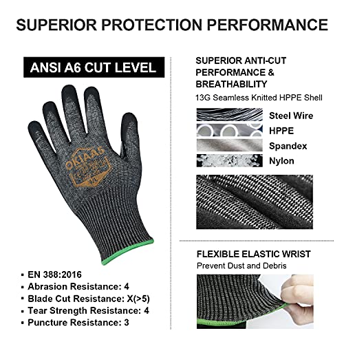 Level 6 Cut Resistant Work Gloves, Foam Nitrile Coated With Grip, Touchscreen Safety Gloves For Woodworking, Fishing, Construction, Heavy Duty Work (L/Size 9, 1 Pair) #TOP1