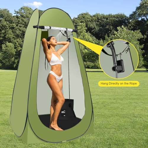 Portable Shower Tent for Camping,Pop Up Privacy Tent with Rechargeable Camping Shower with Water Heater (Green) - Thumbnail 3