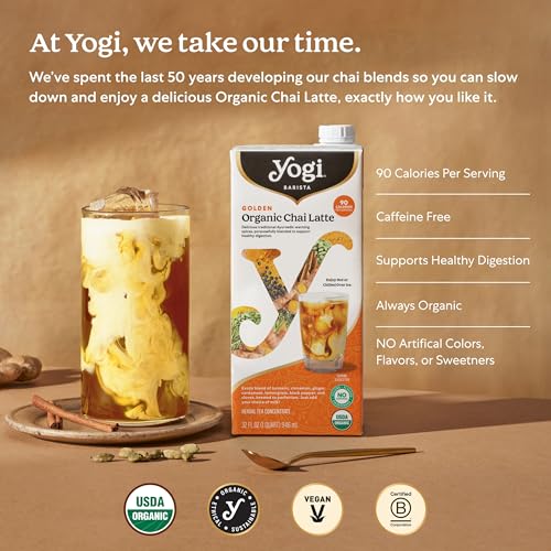 Yogi Barista Golden Organic Chai Latte - 32 Fluid Oz (3 Pack) - Organic Chai Tea Concentrate - Supports Healthy Digestion - Includes Turmeric Tea, Ginger, Cardamom, Cinnamon & More