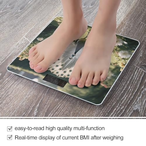 Báscula digital de baño gris y blanca con diseño de pavo real miniatura 5